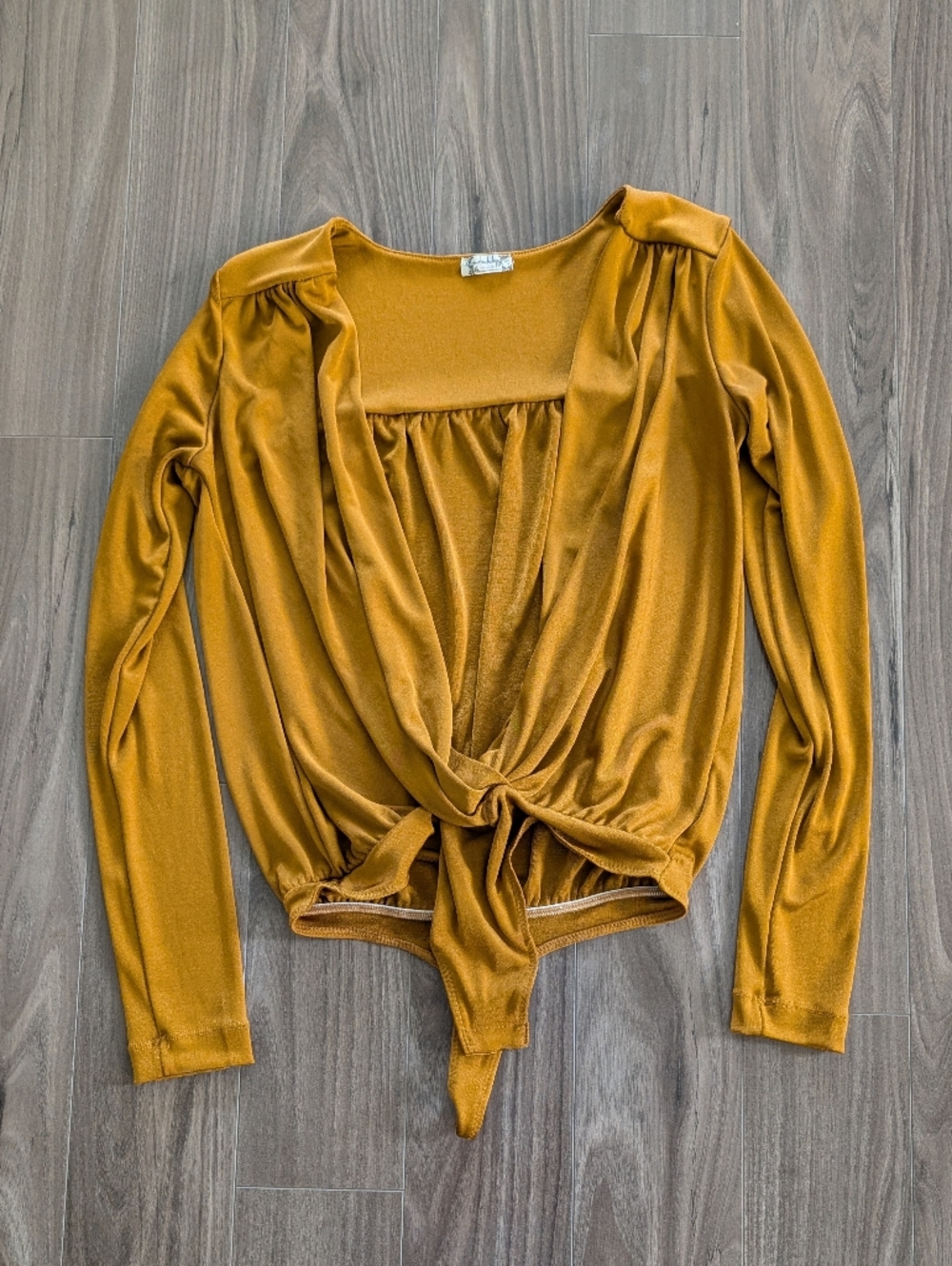 Free People Women's Mustard Tie-Front Long Sleeve Bodysuit (Size Medium)